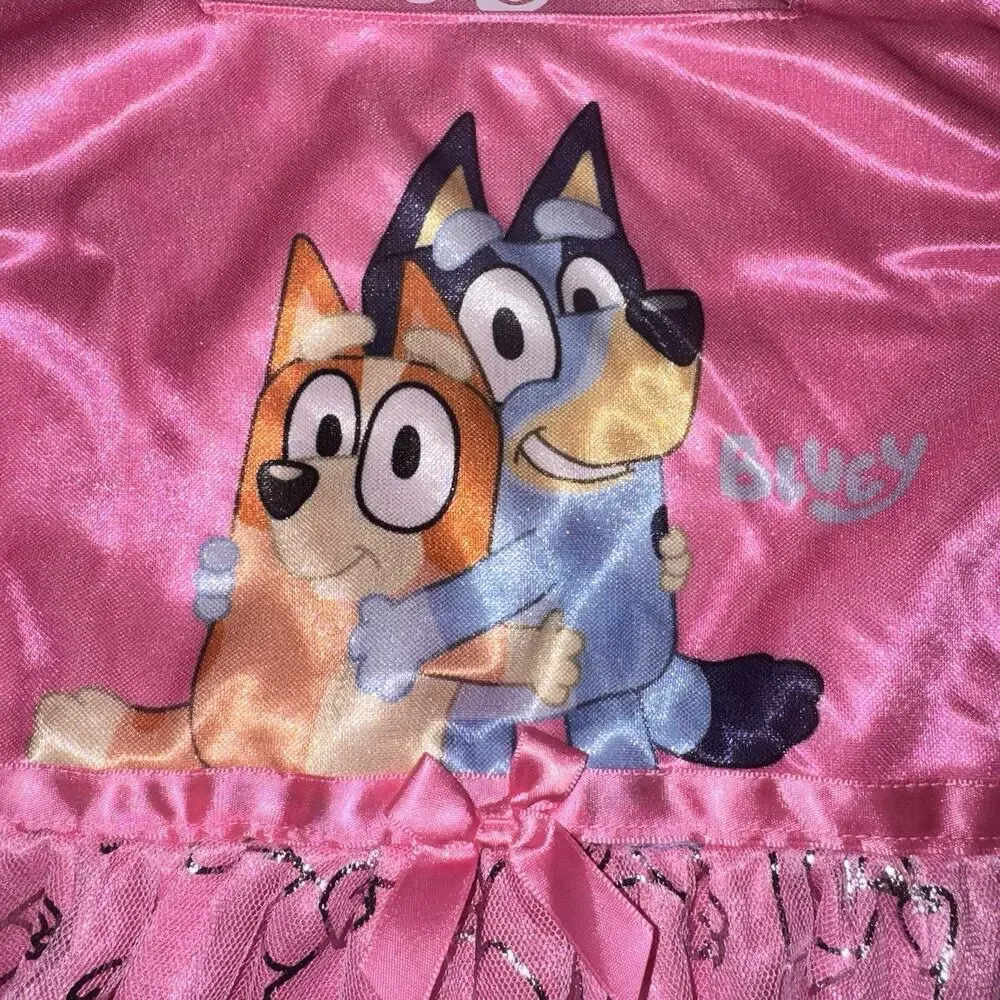 Bluey Bingo Girls Pink Nightgown Dress Size 6/6X NWT Tulle Metallic Print